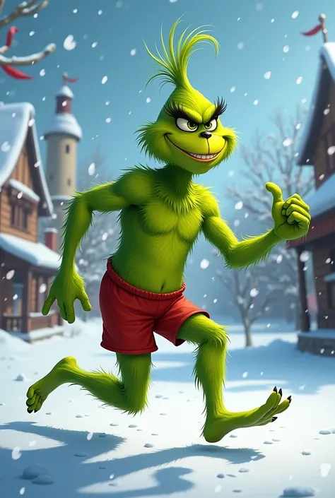 A Grinch who is exercising 