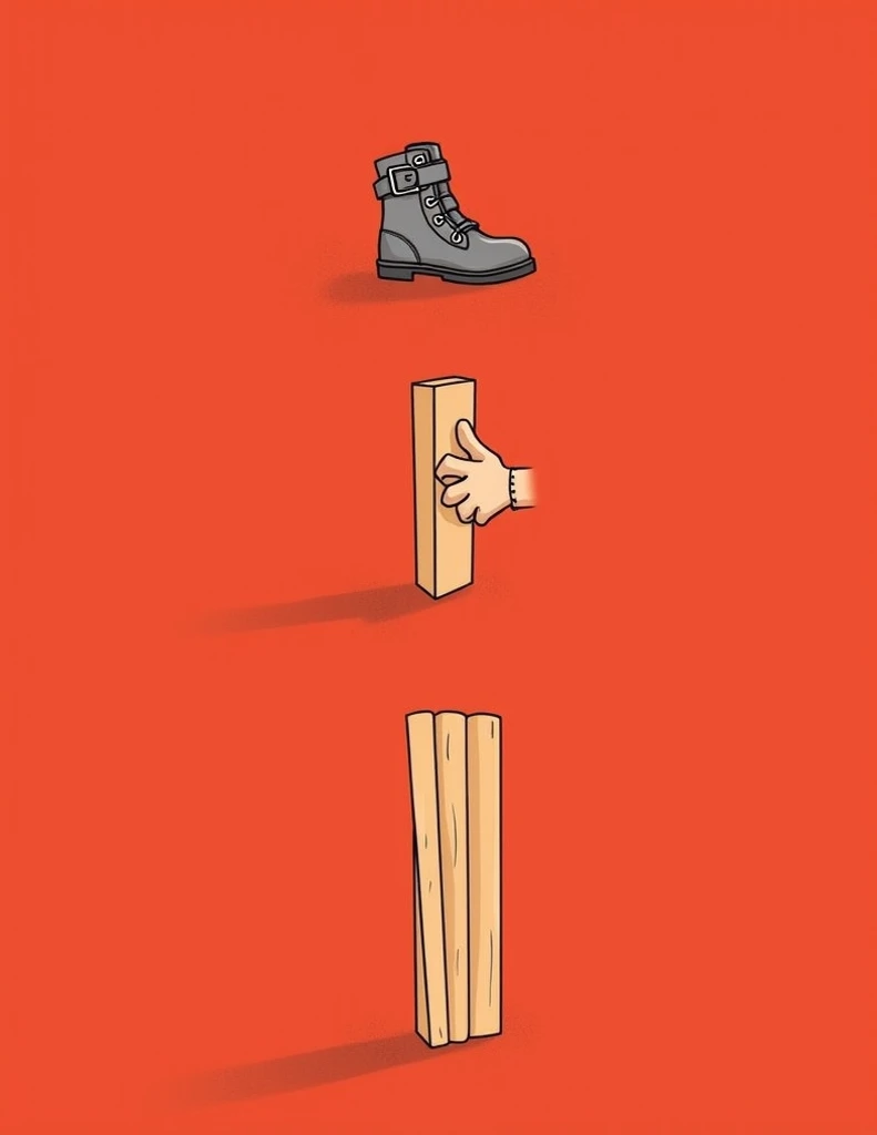 Make an cartoon illustration In a column of a red blank page of -   buckle shoe, knock at the door,
sticks laid straight.