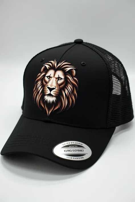 " A black mesh cap with a front design that shows a muscular lion .  The lion has a shiny and voluminous mane , and its posture is proud and dominant .  The cap has a modern and urban style ,  with an adjustable fit on the back and breathable mesh bands on...