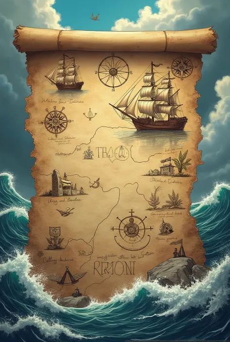 Make an illustration of an ancient pirate map