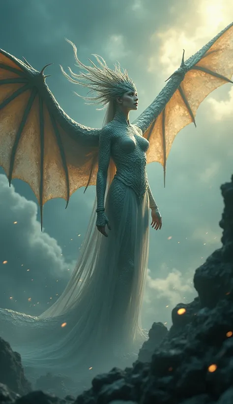 Cinematic dragon fusion with woman