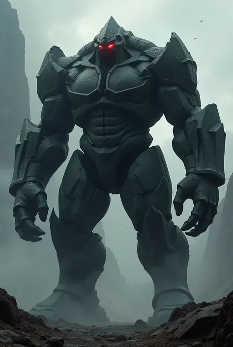 Attack on titan screencap create a titan he looks like is sleek and angular, with black, rock-like plating covering most of its body. Its glowing crimson eyes and sharp claw-like fingers give it an intimidating presence.