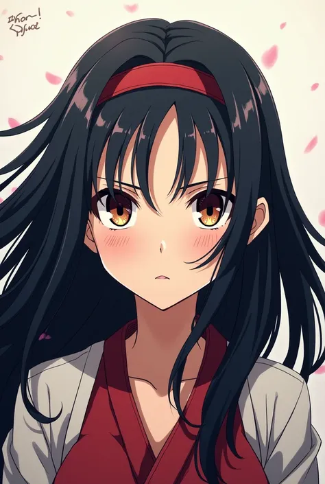 1girl, Long Hair, Black Hair, Hairband, serious, Anime Style, no bang, demon slayer