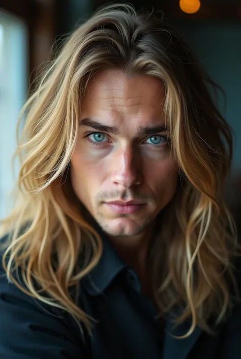  there is a man with long hair and blue eyes, with long hair and piercing eyes, Blue-eyed man,  penetrating blue eyes,  with blue eyes,  with blue eyes vívidos, piercing bright blue eyes ,  long blond hair and blue eyes,  with blue eyes!!!!, Seb McKinnon S...