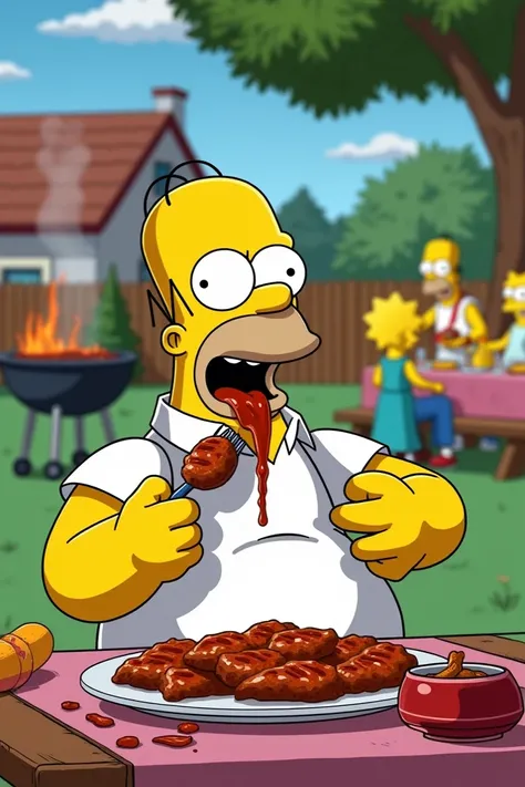 Homer Simpson eating barbecue 