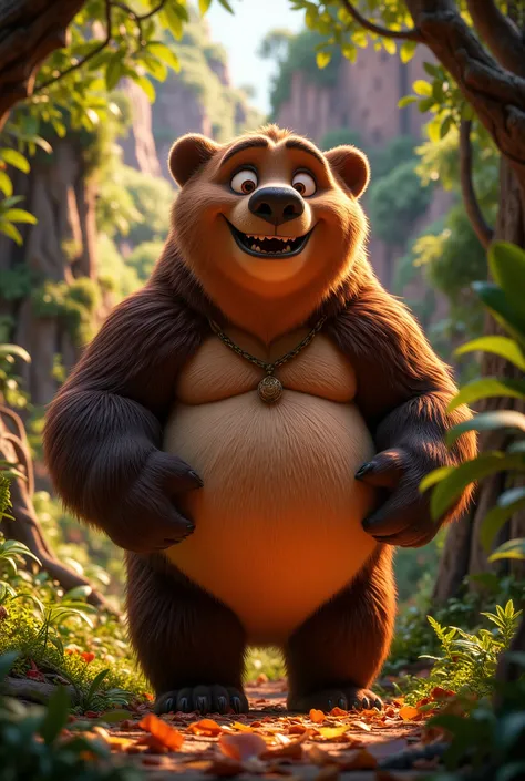 (((( Masterpiece , top quality, high definition )))), Extremely detailed 8K, A chubby male bear stands up and shows off his charm, deep forest