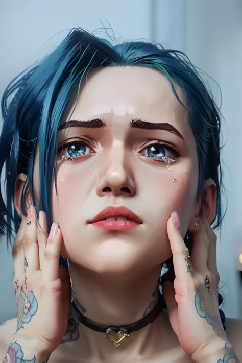 Jinx, ((fully naked)), 8K, masterpiece, better quality , ultra detailed , INTRICATE DETAILS ,hyper quality,high detail,professional, hdr,cinematic lighting,Panoramic view,alone,((beauty eyes)),((perfect hands)),((Anatomically perfect)), (( completely nude)...