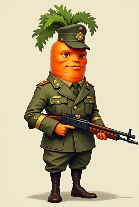 Carrot dressed as a military man with a gun 