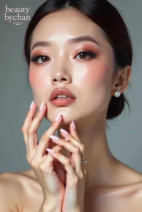 advertising poster for MakeUp and Nail artist, the artist name is "Beauty by Chan", with  nail and makeup accessories