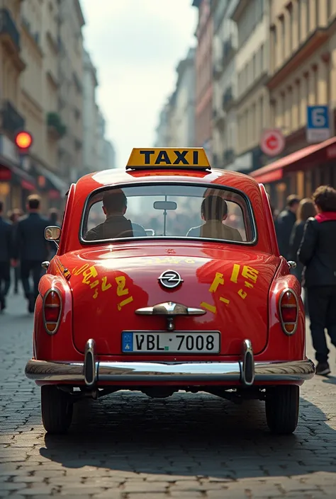 Create an image of a Opel KarlRocks Taxi version, the Red Color 