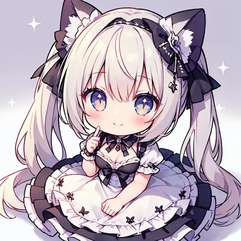   Masterpiece  ,  top quality,  highest resolution、 one girl, owl， shorthair,  pastel color 、 Gothic Lolita That Makes You Cleavage、Hold a bouquet in both hands 、 cute dress 、  Sparkling Eyes  、 smile that will enchant you、 white background 、 very long twi...