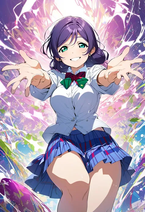 1girl, toujou nozomi, love live!, otonokizaka school uniform, smile, beckoning