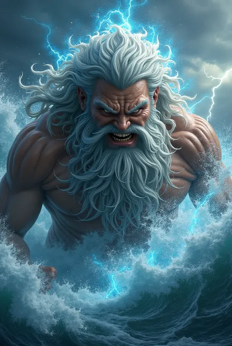 Poseidon angry face with elemental aura