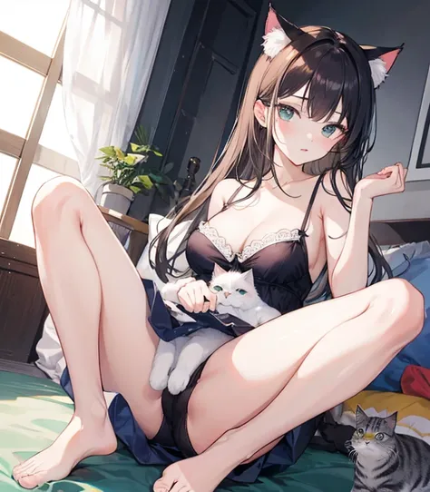  Sitting on a luxurious bed、Cat Pose