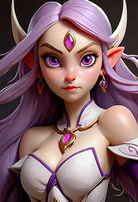 Hot nordic white elf woman, long purple hair, peaceful face, red eyes, eyeliner, hot large body, large legs, short waist, large breasts, Completely naked, legs open, showing pink large pussy, slightly hairy purple color