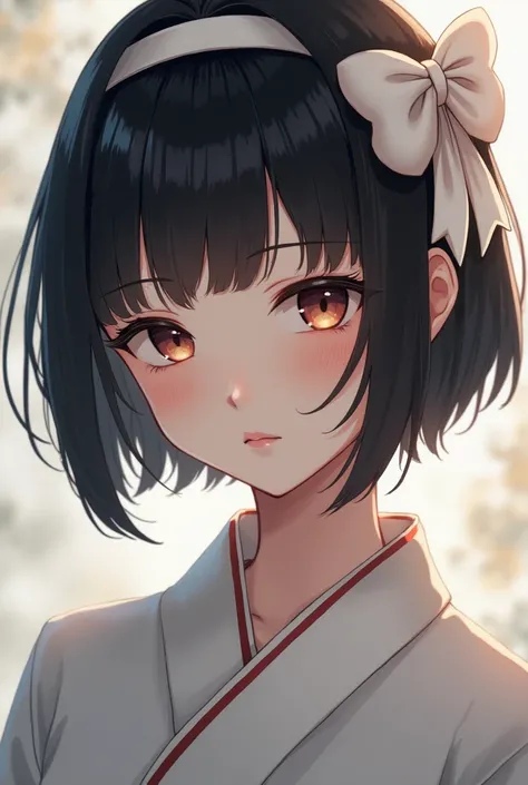 Japanese woman with short hair and a bow on her head