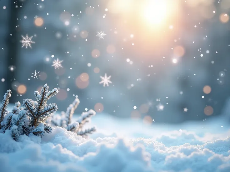 Christmas winter background with snow and blurred bokeh.Merry christmas and happy new year greeting card with copy-space