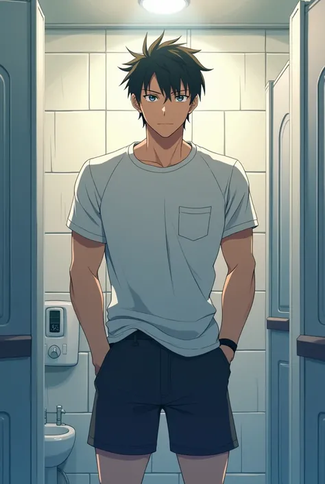 Handsome guy urinates in the toilet in school (anime) (18 years old)