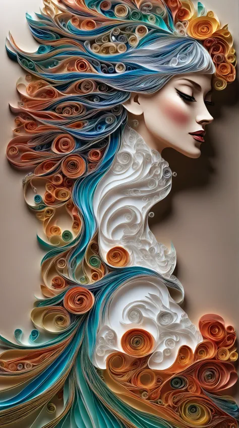 （（arte em papel cortado，colorful Flat paper cutout。）））There is a picture of an breathtaking fascinating high details woman in a paper wedding dress, paper modeling art, paper art, made of paper, karol bak uhd, layered paper art, detailed dress and face, Go...