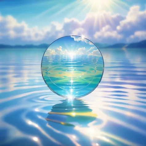 reflection,water surface, mirror-like effects ,Sparkling,Wavy,Wavy water,clear reflection,Sparkling, crystal clear water, floating objects ,sunlight reflection,light,distorted reflection, projected clouds ,  magnifying glass landscape  ,Quiet landscape,Qui...