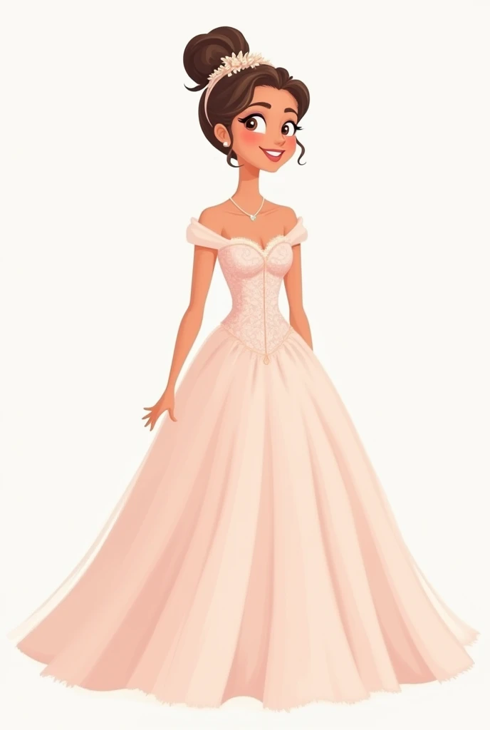 Elegant wedding dress in light pink 
Draw the front engraved silhouette with a thick brush
2D cartoon character