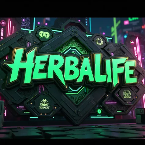 create a graffiti image that says "Herbalife" in green, high-tech style