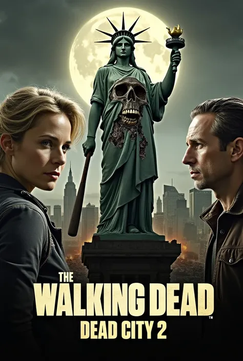 This is a poster for The Walking Dead: Dead City Season 2, focusing on a more dramatic and visually striking presentation than the previous one.
Central Focus: The poster is dominated by a decaying, skull-like Statue of Liberty, which immediately sets a bl...