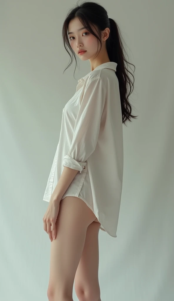 The 16-year-old Chinese woman with the thinnest and longest legs in the world, Masterpiece , open button shirt,fullbody,