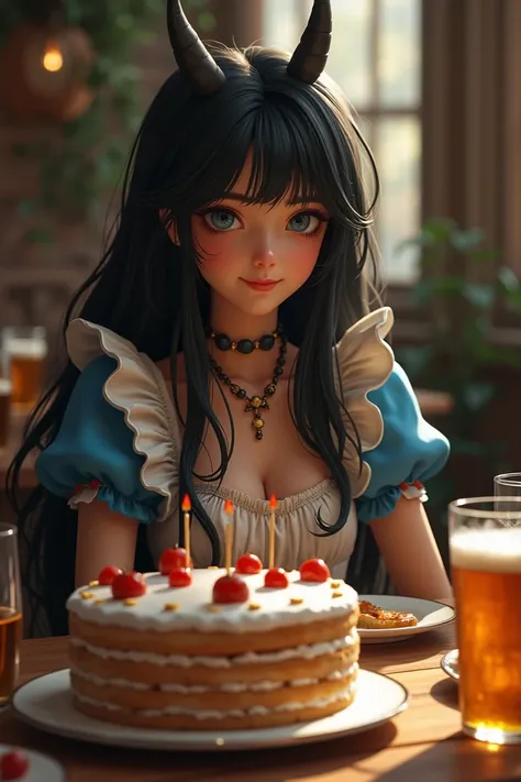  Black-haired Alice in Wonderland, Eating cake and drinking beer with friends