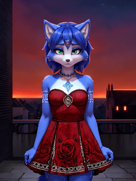 A portrait of  ((krystal)), Star Fox-Krystal, lovable, green eyes, ((( long blue hair 1 .3))), Decollete, anthro, Fuzzy,  detailed Fluffys fell,  detailed face , (Fluffy),  1 girl, ,woman, Goth, green eyes, undercut, ultra-realistic 8k cg ,  masterpiece, (...