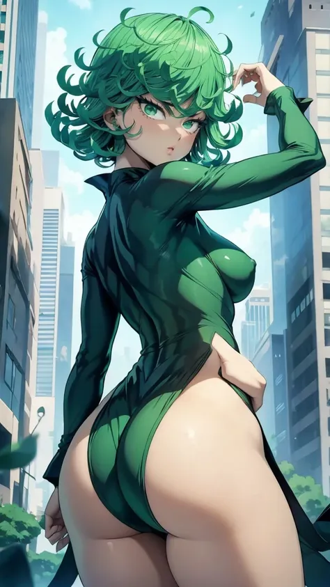 tatsumaki,curvy,short green hair,large breats,green eyes,big ass,naked
