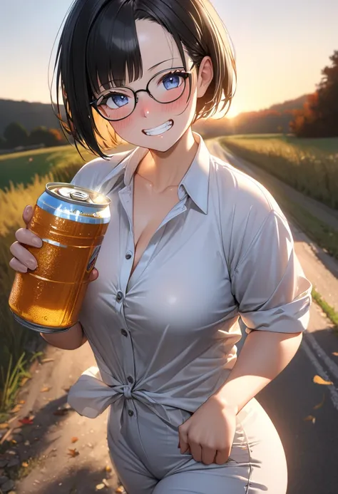 RAWphoto,photorealistic,8k16k,best quality,perfect anatomy,perfect detailed,ultra highres, extremely detailed eyes and face,gleaming skin,shiny skin,1girl,Japanese,black short hair,pixie cut, (wearing glasses:1.3),(parted bangs,forehead:1.2),round face,med...