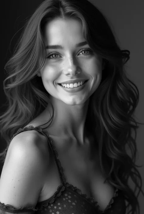 black and white beautiful girl stunning smile and flowing hair