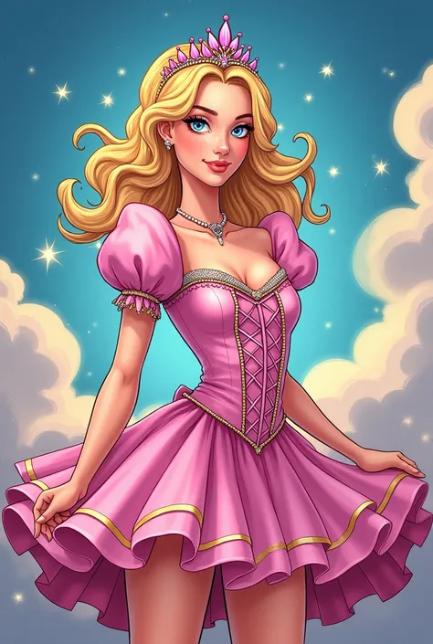 Generate the comic style image of Glinda from Wicked young male version using pink