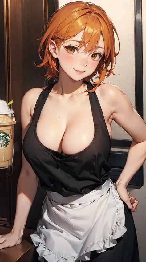 ((hyper super ultra detailed perfect piece)),illustration,masterpiece,(extremely detailed CG 8k),(very fine 8K CG) ,short hair,orange hair,yuusaki riko,shiny orange hair, messy hair, big breasts, 1girl, big breasts, smile, blush, night city, hotel district...