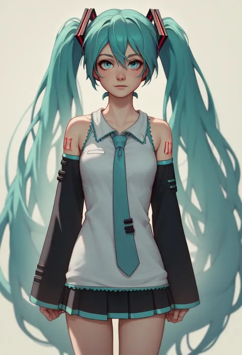 score_9, score_8_up, 2D, blushyspicy, 1girl, solo, hatsune_miku, cowboy shot, looking at viewer 