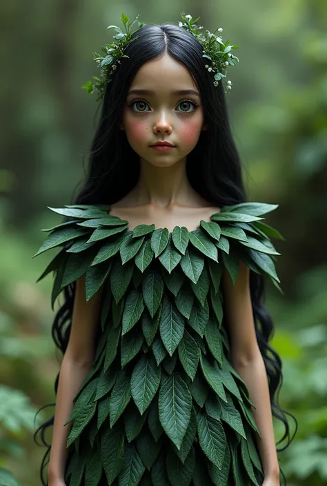  (A (severus snapes daughter:((11years old)) european girl,black hair, green eyes)  style plastic leaf dress