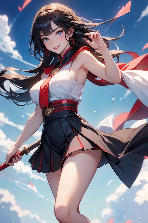 最 high image quality, masterpiece, 4K,  high image quality,  super high resolution,  of the prairie , CG drawing（一人のクールな大人のFemale Swordsman） Hair、 black hair、Hairstyle、 straight、Straight、 semi-long、Bangs、Shedding to the side。 Tall、 slender 、（Sexually、Attra...