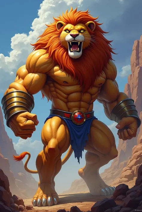 An image of Lion from Thundercats super strong with big biceps, large triceps and anti-arms .
