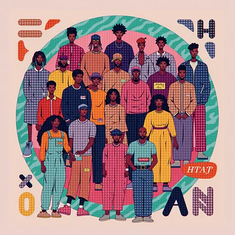 Design a modern and vibrant album cover that captures the essence of empowerment, unity, and positivity found in rap and hip-hop music. The artwork should feature abstract elements symbolizing strength and diversity, with a color palette that includes bold...