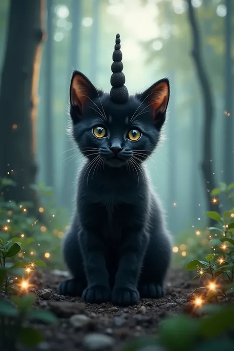 A black unicorn kitten