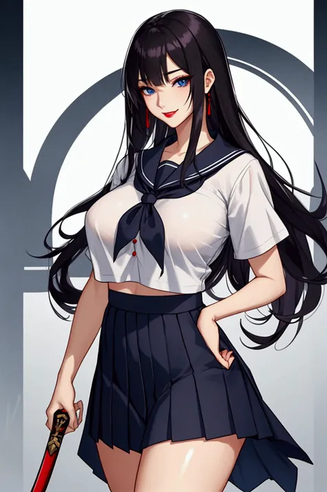 最 high image quality, masterpiece, 4K,  high image quality,  super high resolution,  of the prairie , CG drawing（ One Cool Adult Female Swordsman ） Hair、 black hair、Hairstyle、 straight、Straight、 semi-long、Bangs、Shedding to the side。 Tall、 slender 、（Sexuall...