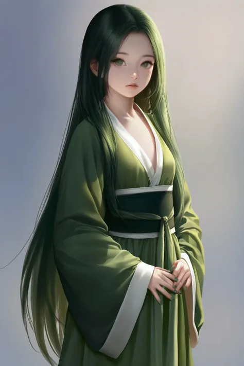 green hair ,green hanfu, small breasts, very long hair, loli, expressionless, masterpiece, best quality, realistic, 8k, official art, cinematic light, ultra high res, perfect female body, sharp focus, guofeng, 1girl, solo, chinese clothes, realistic, nail ...