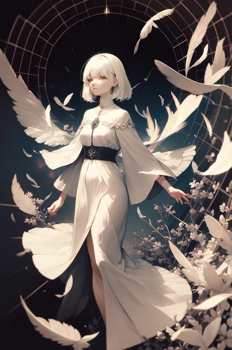 Decadent, Ephemeral, Peaceful, White-Haired Girl, Light, Lots of Feathers, Prayer Garden 