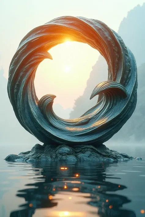 A symbol of intertwined waves .  A circular shape ,  could be integrated that evokes both the sun and the tides .