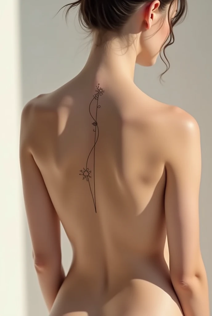 Unique and small modern tattoo on the beautiful back stripe 