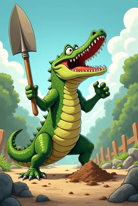 a crocodile beats  with a shovel funny 