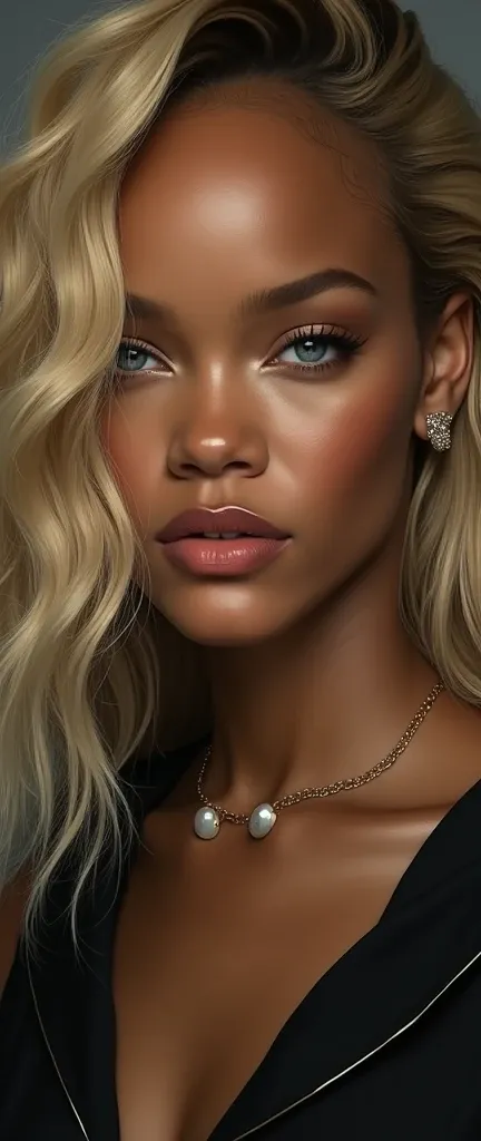 Rihanna blond with a lock of hair covering her eye