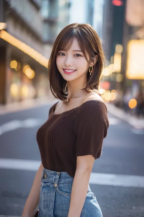  ((Realistic lighting, best qualtiy, 8k, tmasterpiece:1.3)) 
Im showing my whole body
standing
Womens fashion
whole body
cute
Smile, Grin, 
The style of the whole body is good
Super high image quality top quality
Slightly brown hair
Shoulder-length hair
A ...