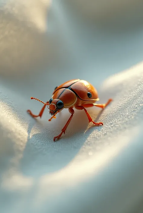 Insect climbing on a sheet in oval 3D cinema camera style